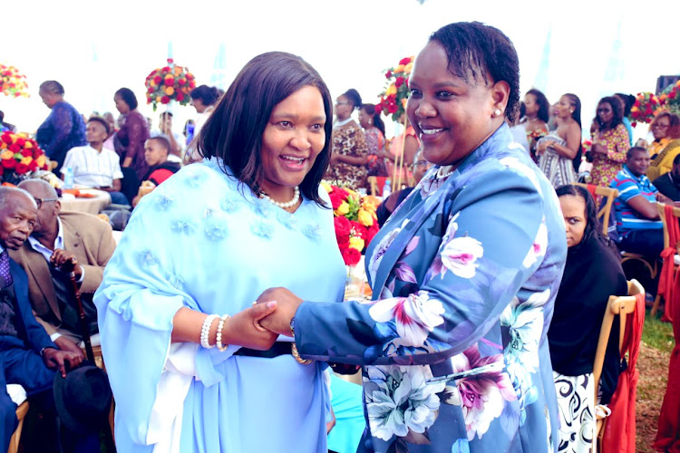 Cabinet Secretary for Ministry of Trade Rebecca Miano with her Labour and Social Protection Florence Bore on April 6, 2024