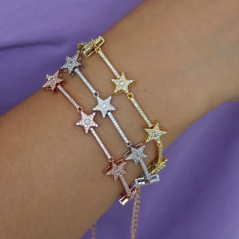 Bracelet de mode avec pentagramme en zircon européen et américain, un accessoire tendance pour un style unique et un look captivant.