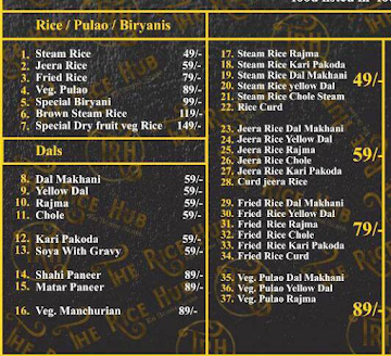 The Rice Hub menu 