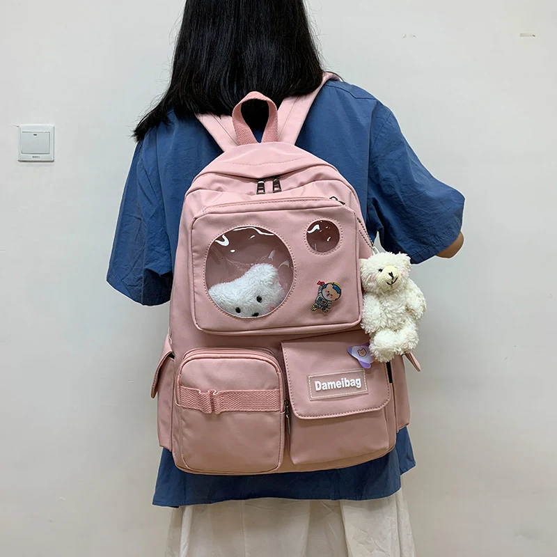 Mochila Ursinho Coreana Harajuku para Meninas, perfeita para escola e passeios. Design fofo e fashion, ideal para quem ama estilo e praticidade