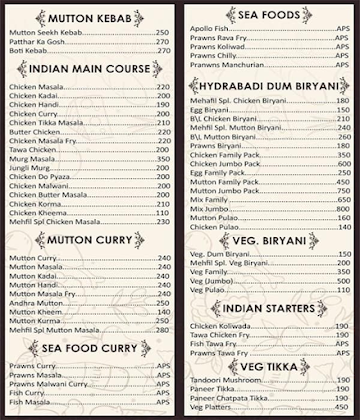 Mehfil Authentic Muglai Restaurant menu 