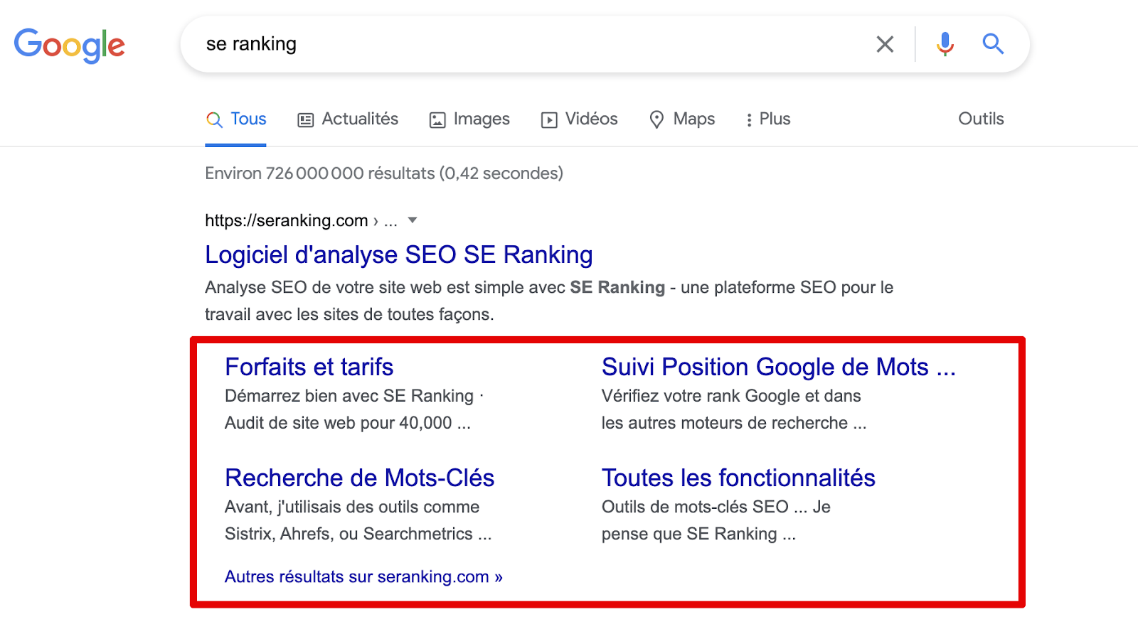 SE Ranking dans le SERP