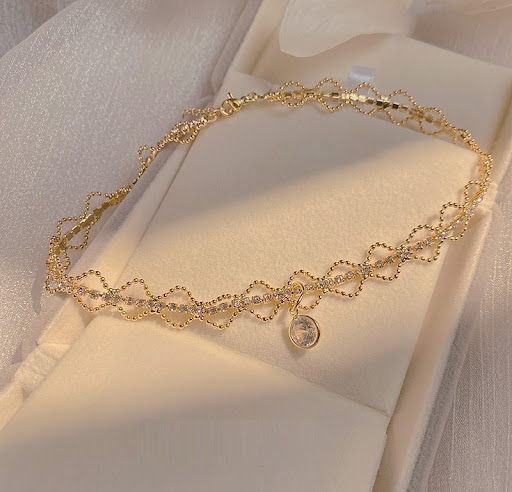 Title 6, Elegant Retro French Double-layer Zircon Neckla...