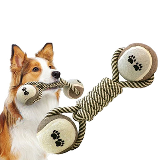 Title 1, Pet Dumbbell Rope Tennis Ball Chew Toy for Teet...