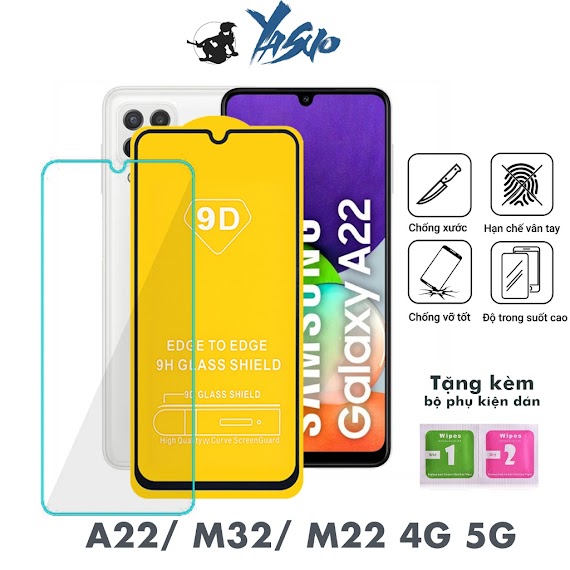 Kính Cường Lực Samsung A22 M32 M22 4G 5G Full Màn Trong Suốt Tặng Kèm Khăn Lau Cảm Ứng Nhạy [Fm]