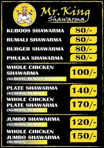 Mr King Shawarma menu 