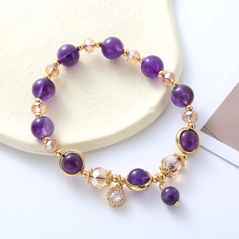 Pulseira de contas ametista, estilo coreano, simples, elegante e fashion. Adicione um toque sofisticado e charmoso ao seu visual diário.