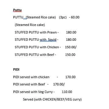 Mallu's Kitchen menu 