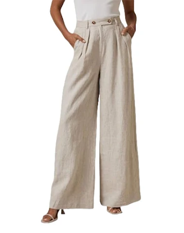 Pantalones Anchos de Algodón y Lino - 1