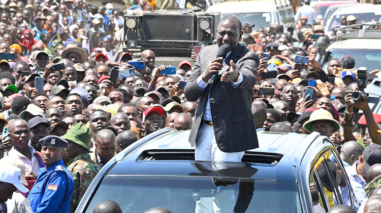 President William Ruto addressing residents of Chepalungu sub county in Bomet on March 16, 2024