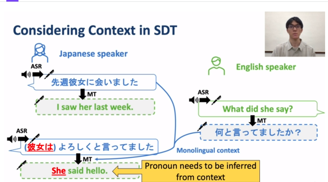 NLP research papers in the session included Shuichiro Shimizu's research on SDT