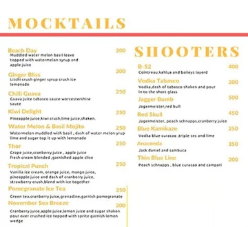 Bar Tales menu 