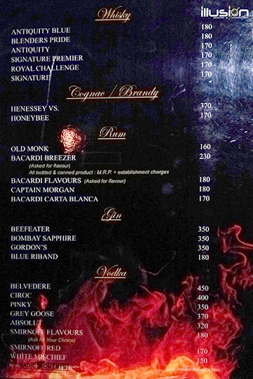 Illusion Lounge menu 