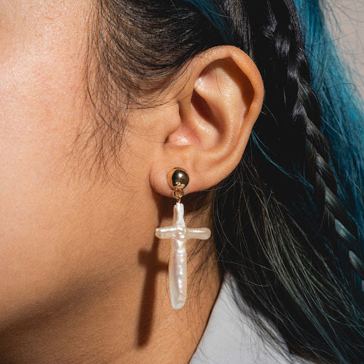 Title 4, Pearl Cross Earrings Retro Baroque style for wo...