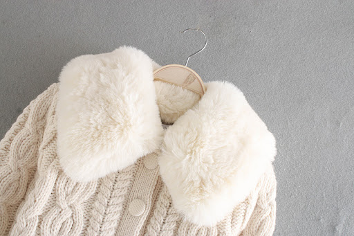 Title 10, Faux Fur Fur Collar Stitched Knitted Jacket