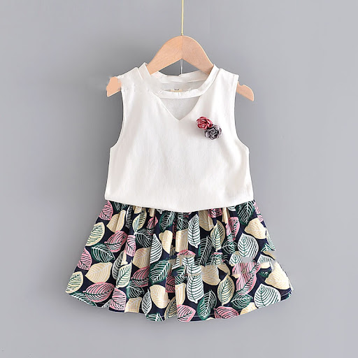 Title 2, Girls Sleeveless Flower Blouse + Leaf Print Ski...