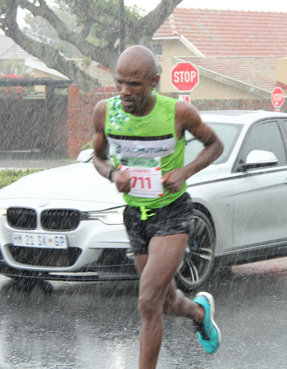 Luthando Hejana, of Old Mutual, won the Buffs Marathon on Sunday, in a time of 2:22:27.