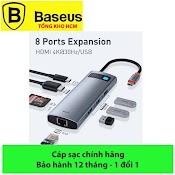 Bộ Chuyển Đa Năng 8In1, Hub Baseus Metal Gleam Series Multi Docking Station (Type C To Hdmi/3*Usb 3.0/Lan/Pd 100W/Tf/Sd)