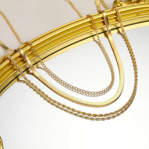 Title 4, Three Basic Snake Bones Chain Twist Necklace Pe...
