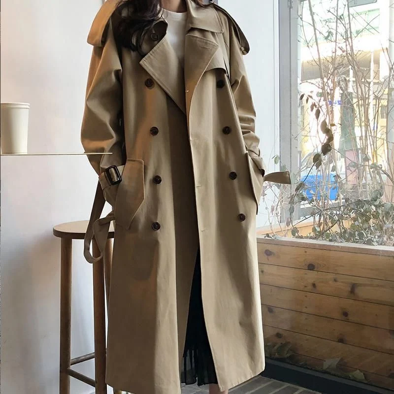 Trench-Coat Mi-Long pour Femme Ample Au-Dessus du Genou Élégant et Confortable Idéal Automne/Hiver Vêtement Intemporel et Polyvalent