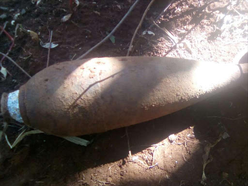 A bomb that was found on a farm at Mbaranga in Tigania East constituency ON Saturday, September 8, 2018. /DENNIS DIBONDO