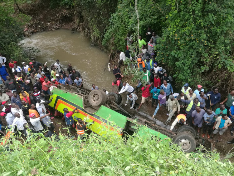 33-seater matatu that plunged into Mbagathi River on Saturday, May 18, 2024.