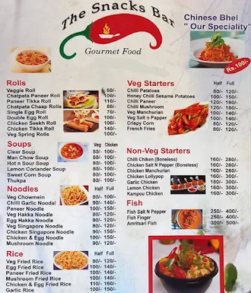 The Snacks Bar menu 