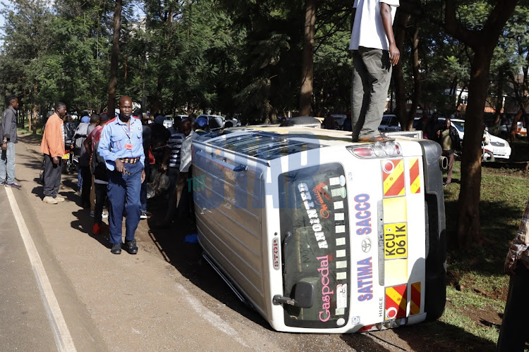 The matatu which crashed into a tree on Sunday, March 29, 2020.