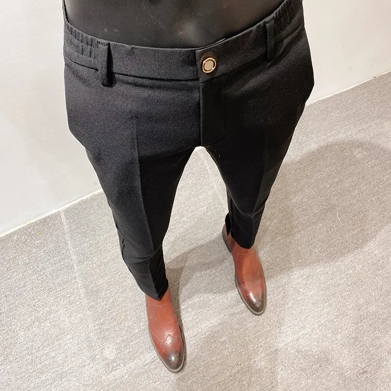 Heren Casual Broek met Enkelband, Slim Fit, Eenvoudig Design, Lichtelijk Volwassen Uitstraling, Slanke Pasvorm, Comfortabel en Modieus.
