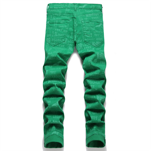 Title 10, Green digital print jeans, fashion forward, mid...