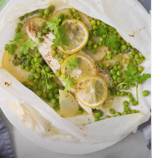 Lemon and herb fish parcel.