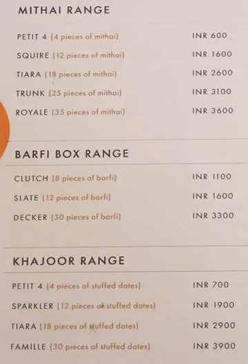 Arq Mithai menu 