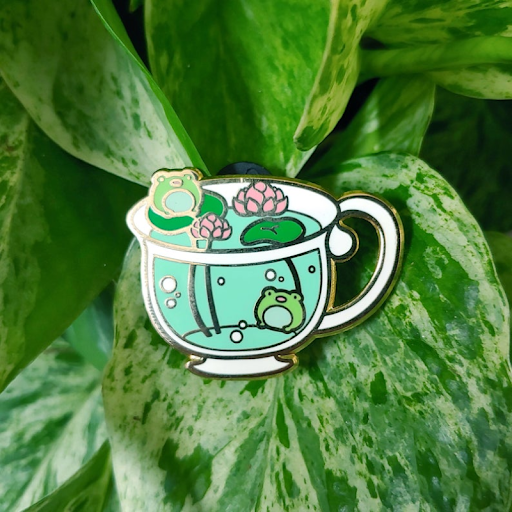 Title 4, Cute Frog Animal Enamel Pin Brooch Cup, a charm...