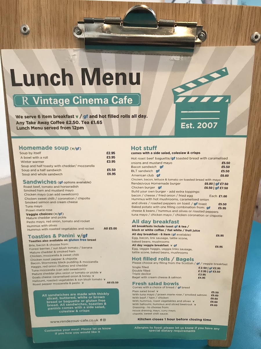 The Rendezvous Cafe gluten-free menu