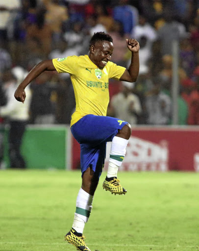 Mamelodi Sundowns' Keletso Makgalwa celebrates after scoring the only goal against Highlands Park at Makhulong.