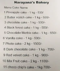 Narayana's Bakery menu 3