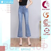 Quần Jean Nữ Ống Loe Qro62 Rosata Tại Bcashop Dáng Lửng Trên Mắt Cá, Thêu Dọc Cách Điệu Ở Lai, Lưng Cao 1 Nút