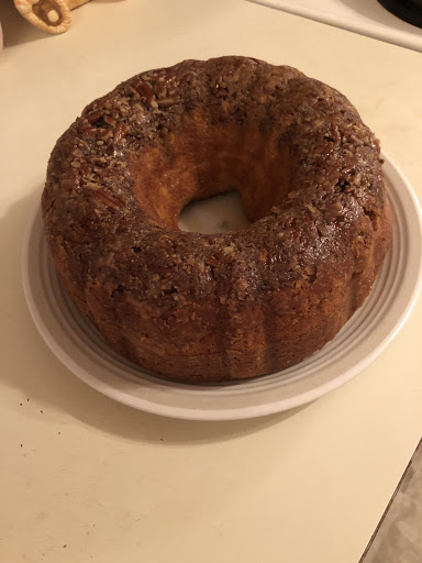 Rum cake on a plate