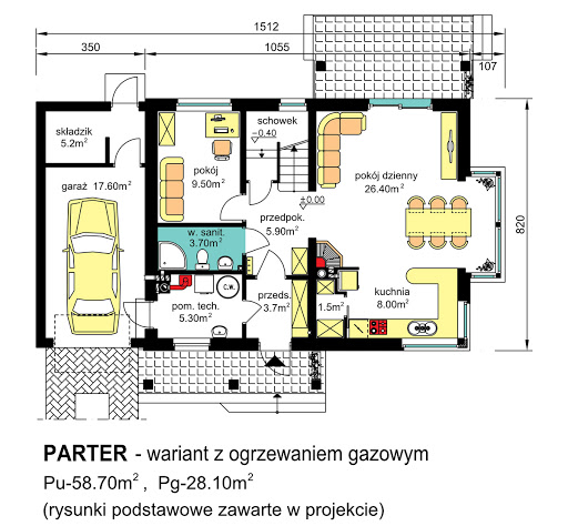 BW-36 wariant 8 - Rzut parteru - propozycja adaptacji - ogrzewanie gazowe