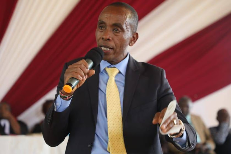 Kiambu Governor Kimani Wamatangi addressing congregants at PCEA Ndarugu Church in Gatundu South.