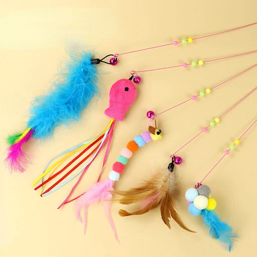 Interactive Cat Toy Funny Simulation Feather Fish with Bell Stick Toys for Kitten Playing Teaser Wand Toy игрушки для ко