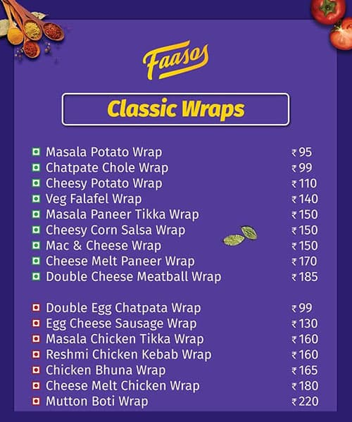 Faasos Signature Wraps & Rolls menu 