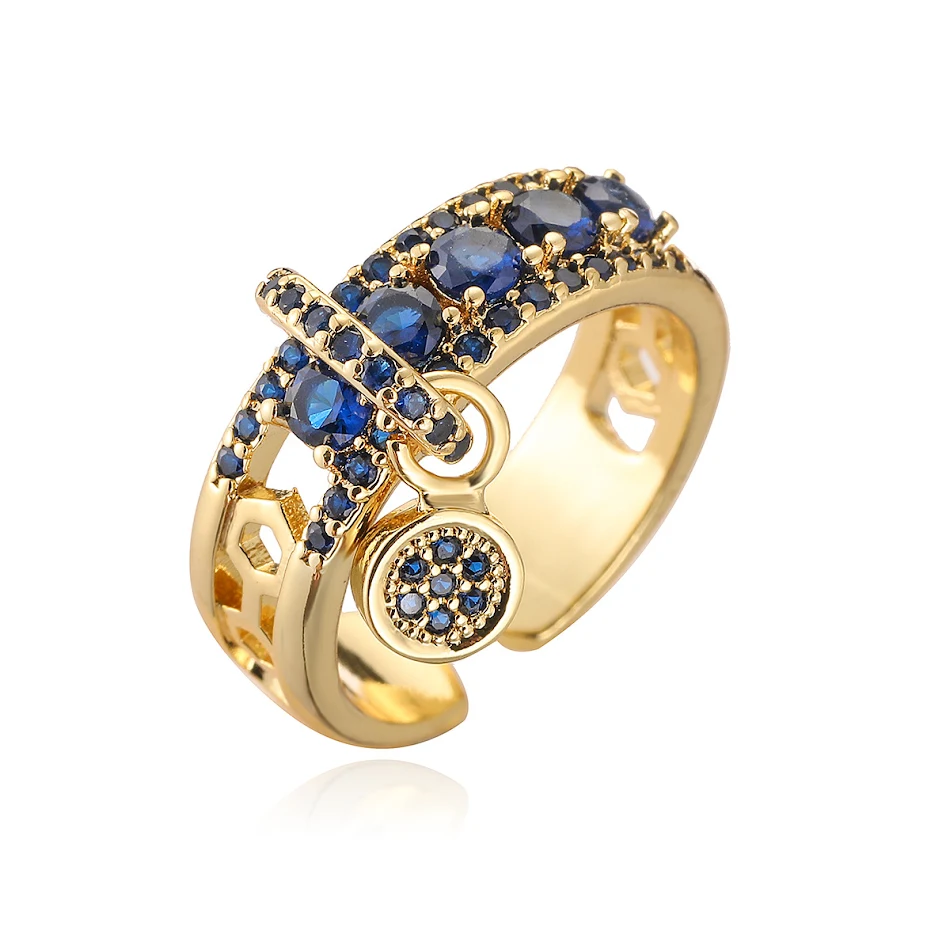 Betaalbare luxe mode koper vergulde echt gouden zirkonia geometrische open ring, stijlvolle accessoire.