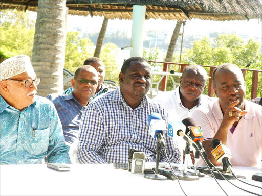 Coast leaders during the formation of ‘Jumuia ya Kaunti za Pwani’ at Tamarid Hotel Mombasa./FILE
