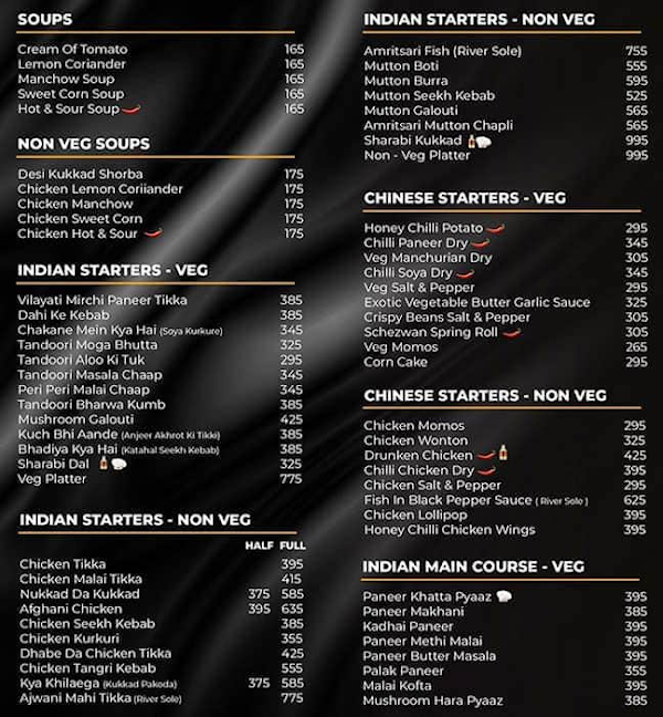 Sharabi Kukkad menu 