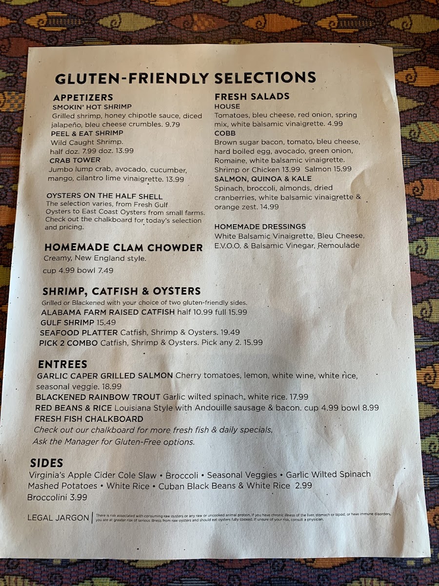 Fish City Grill gluten-free menu