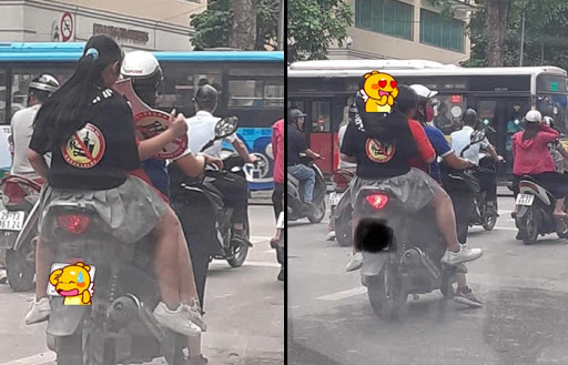 Những người ngồi trên chiếc xe này không những không đội mũ mà còn chở quá số người quy định