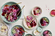 Beetroot, red onion and fennel slaw with blue cheese ranch dressing.