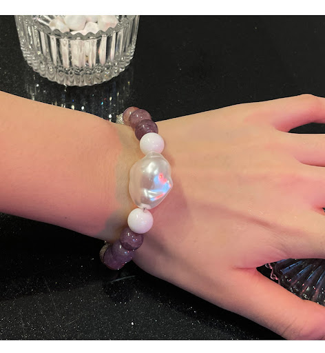 Title 4, Irregular Pearl Stitching Stone Bracelet, a sty...