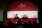 General view inside the press conference room as Ben Calveley (L), British and Irish Lions Managing Director, and Warren Gatland, (R) the newly appointed British and Irish Lions Head Coach speak to media during the British and Irish Lions Head Coach Announcement at London Syon Park Hotel on June 12, 2019 in London, England.